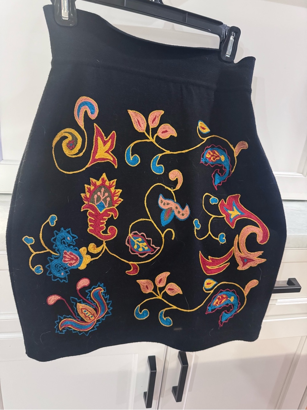 Black Embroidered Floral Pencil Skirt